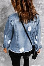 Load image into Gallery viewer, Distressed Raw Hem Denim Jacket