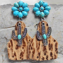 Load image into Gallery viewer, Turquoise Cactus Dangle Earrings
