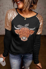 Load image into Gallery viewer, Contrast Sequin Animal Graphic Round Neck Top
