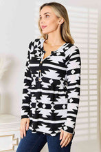 Load image into Gallery viewer, Heimish Full Size Geometric Notched Neck Long Sleeve Top
