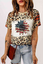 Load image into Gallery viewer, Leopard Plaid Floral Tee Shirt
