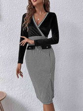 Load image into Gallery viewer, Surplice Neck Houndstooth Dress
