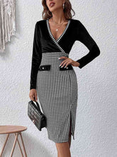 Load image into Gallery viewer, Surplice Neck Houndstooth Dress
