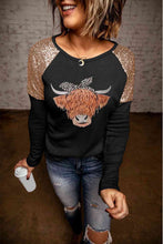 Load image into Gallery viewer, Contrast Sequin Animal Graphic Round Neck Top
