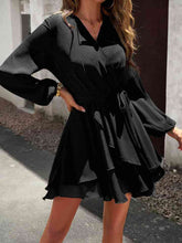 Load image into Gallery viewer, Surplice Neck Tie Waist Long Sleeve Dress
