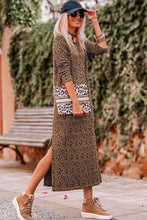 Load image into Gallery viewer, Round Neck Leopard Print Long Sleeve Slit Dress
