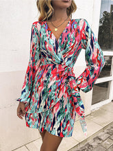 Load image into Gallery viewer, Printed Surplice Balloon Sleeve Mini Dress
