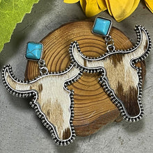 Load image into Gallery viewer, Bull Shape Turquoise Dangle Earrings
