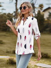 Load image into Gallery viewer, Printed Frill Notched Roll-Tab Sleeve Blouse
