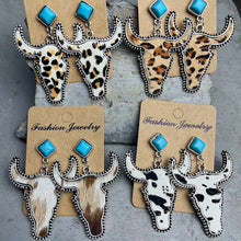 Load image into Gallery viewer, Bull Shape Turquoise Dangle Earrings
