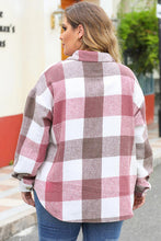 Load image into Gallery viewer, Plus Size Plaid Button Up Collared Neck Jacket
