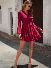 Load image into Gallery viewer, Surplice Neck Tie Waist Long Sleeve Dress
