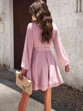 Load image into Gallery viewer, Surplice Neck Tie Waist Long Sleeve Dress
