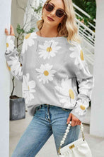 Load image into Gallery viewer, Daisy Print Openwork Round Neck Sweater
