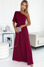 Load image into Gallery viewer, One shoulder Flutter sleeves Slit Dress
