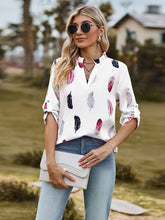 Load image into Gallery viewer, Printed Frill Notched Roll-Tab Sleeve Blouse
