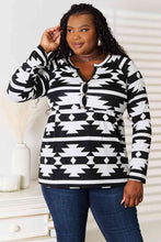 Load image into Gallery viewer, Heimish Full Size Geometric Notched Neck Long Sleeve Top
