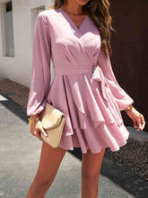 Load image into Gallery viewer, Surplice Neck Tie Waist Long Sleeve Dress
