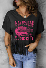 Load image into Gallery viewer, NASHVILLE TENNESSEE USA MUSIC CITY Graphic Fringe Hem Tee
