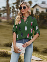 Load image into Gallery viewer, Printed Frill Notched Roll-Tab Sleeve Blouse
