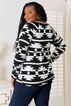 Load image into Gallery viewer, Heimish Full Size Geometric Notched Neck Long Sleeve Top
