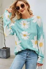 Load image into Gallery viewer, Daisy Print Openwork Round Neck Sweater
