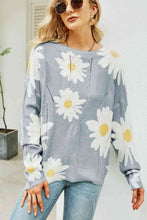 Load image into Gallery viewer, Daisy Print Openwork Round Neck Sweater
