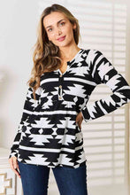 Load image into Gallery viewer, Heimish Full Size Geometric Notched Neck Long Sleeve Top
