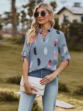 Load image into Gallery viewer, Printed Frill Notched Roll-Tab Sleeve Blouse
