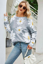 Load image into Gallery viewer, Daisy Print Openwork Round Neck Sweater
