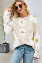 Load image into Gallery viewer, Daisy Print Openwork Round Neck Sweater
