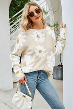 Load image into Gallery viewer, Daisy Print Openwork Round Neck Sweater
