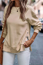 Load image into Gallery viewer, Snap Detail Round Neck Dropped Shoulder Sweatshirt
