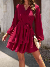 Load image into Gallery viewer, Surplice Neck Tie Waist Long Sleeve Dress
