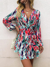 Load image into Gallery viewer, Printed Surplice Balloon Sleeve Mini Dress
